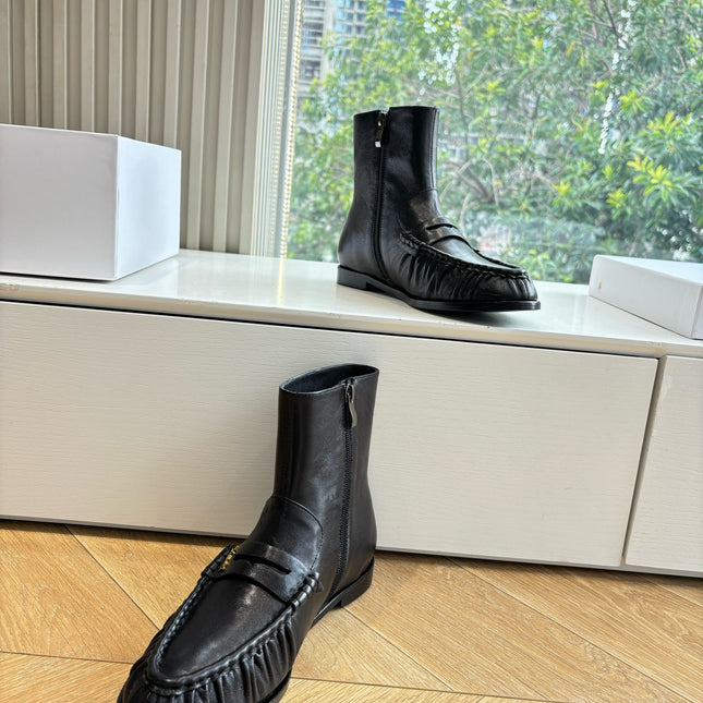 YSL 25S ANKLE FLAT BOOTS IN BLACK LAMBSKIN WITH SIDE ZIPPER