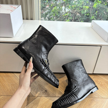 YSL 25S ANKLE FLAT BOOTS IN BLACK LAMBSKIN WITH SIDE ZIPPER