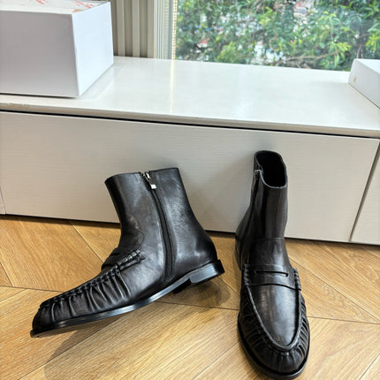 YSL 25S ANKLE FLAT BOOTS IN BLACK LAMBSKIN WITH SIDE ZIPPER