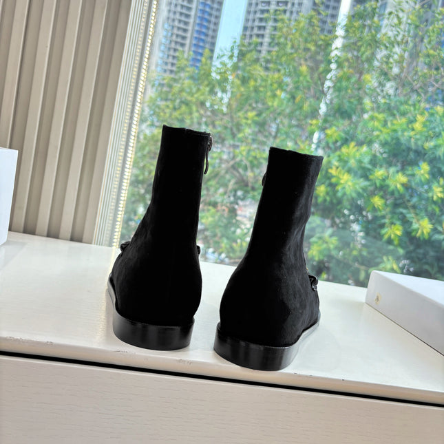 YSL 25S ANKLE FLAT BOOTS IN BLACK SUEDE WITH SIDE ZIPPER