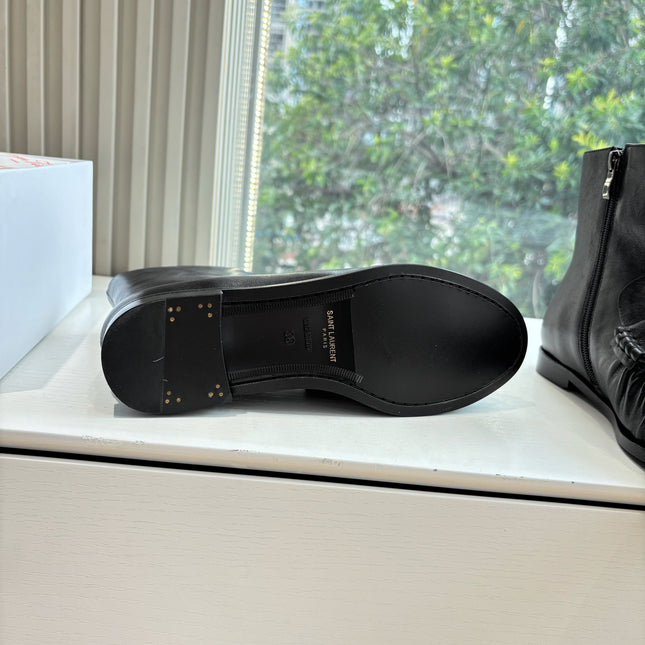 YSL 25S ANKLE FLAT BOOTS IN BLACK LAMBSKIN WITH SIDE ZIPPER