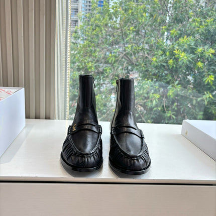 YSL 25S ANKLE FLAT BOOTS IN BLACK LAMBSKIN WITH SIDE ZIPPER