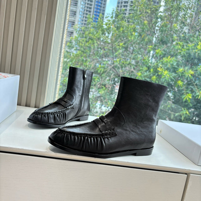 YSL 25S ANKLE FLAT BOOTS IN BLACK LAMBSKIN WITH SIDE ZIPPER