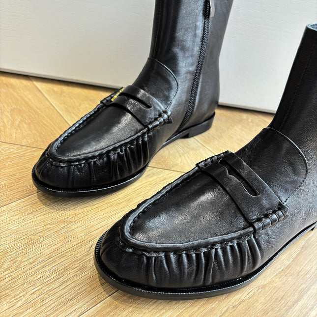 YSL 25S ANKLE FLAT BOOTS IN BLACK LAMBSKIN WITH SIDE ZIPPER