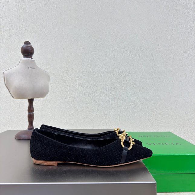 BALLET FLAT IN BLACK INTRECCIATO SUEDE