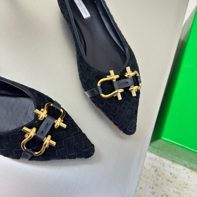 BALLET FLAT IN BLACK INTRECCIATO SUEDE