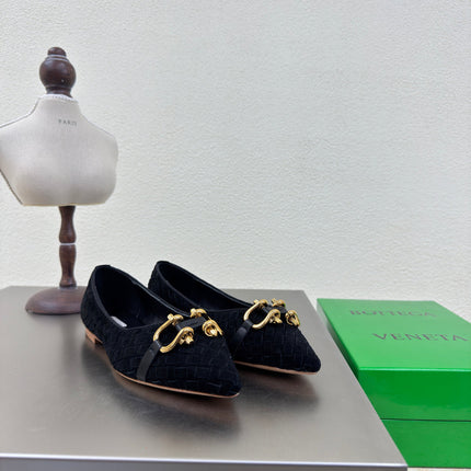 BALLET FLAT IN BLACK INTRECCIATO SUEDE
