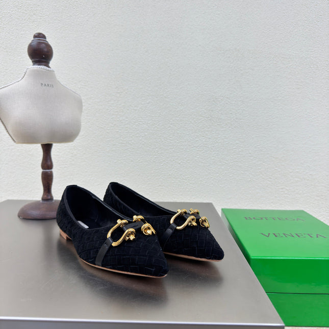 BALLET FLAT IN BLACK INTRECCIATO SUEDE