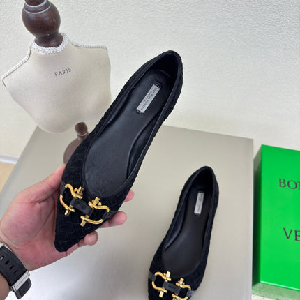 BALLET FLAT IN BLACK INTRECCIATO SUEDE