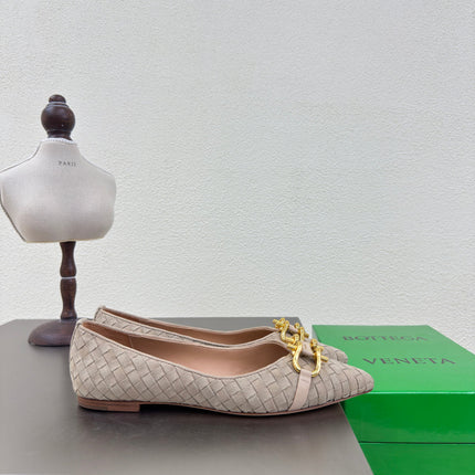 BALLET FLAT IN SAND BROWN INTRECCIATO SUEDE