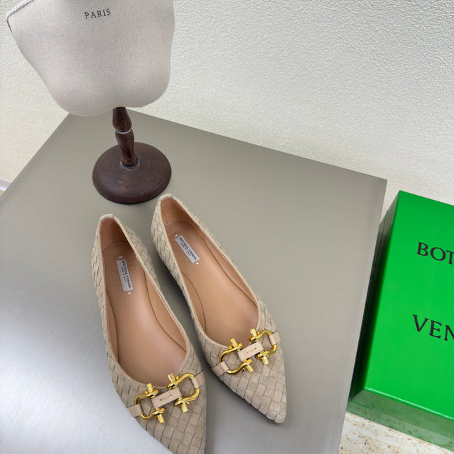 BALLET FLAT IN SAND BROWN INTRECCIATO SUEDE