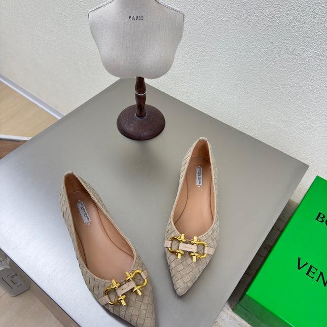 BALLET FLAT IN SAND BROWN INTRECCIATO SUEDE