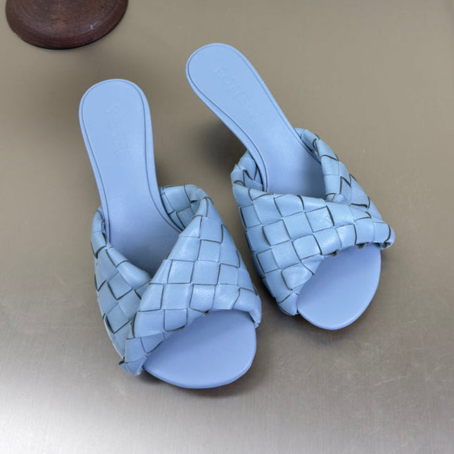 BLINK HIGH 5 CM MULE IN CERULEAN BLUE INTRECCIATO LEATHER