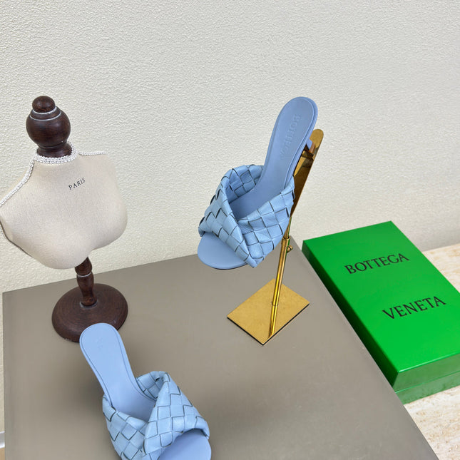 BLINK HIGH 5 CM MULE IN CERULEAN BLUE INTRECCIATO LEATHER