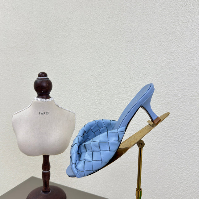 BLINK HIGH 5 CM MULE IN CERULEAN BLUE INTRECCIATO LEATHER