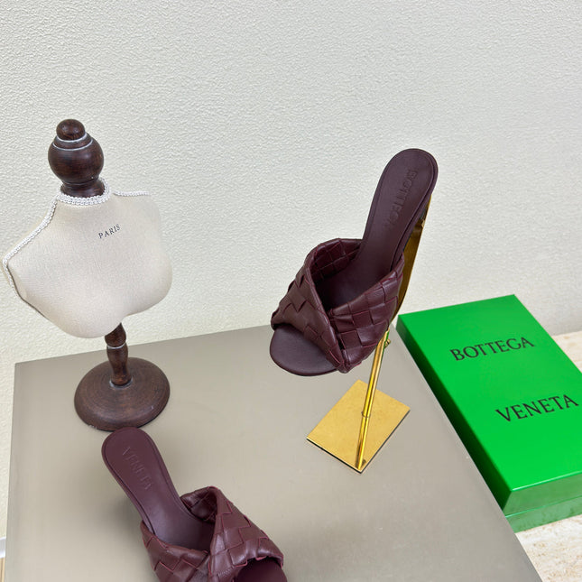 BLINK HIGH 5 CM MULE IN MAHOGANY RED INTRECCIATO LEATHER