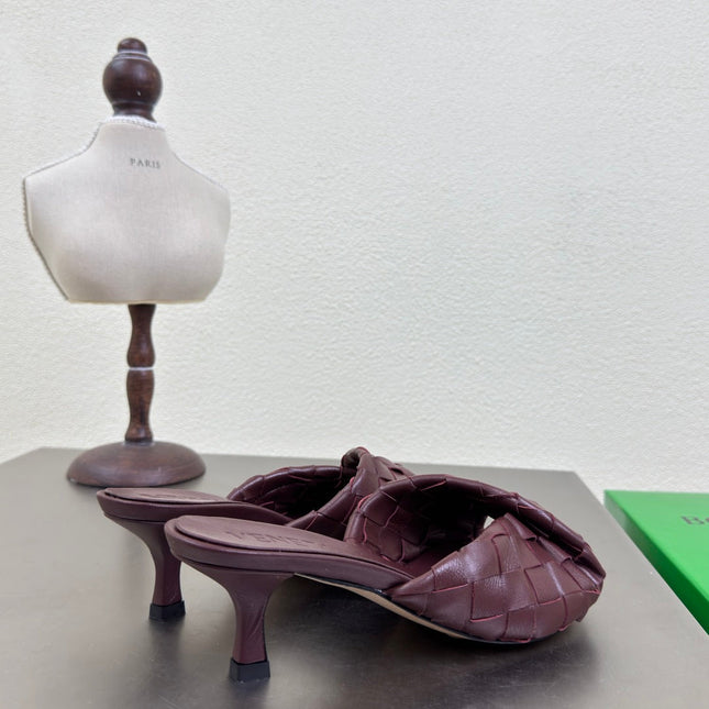 BLINK HIGH 5 CM MULE IN MAHOGANY RED INTRECCIATO LEATHER