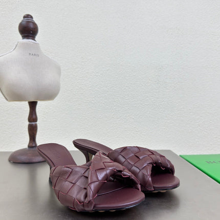 BLINK HIGH 5 CM MULE IN MAHOGANY RED INTRECCIATO LEATHER