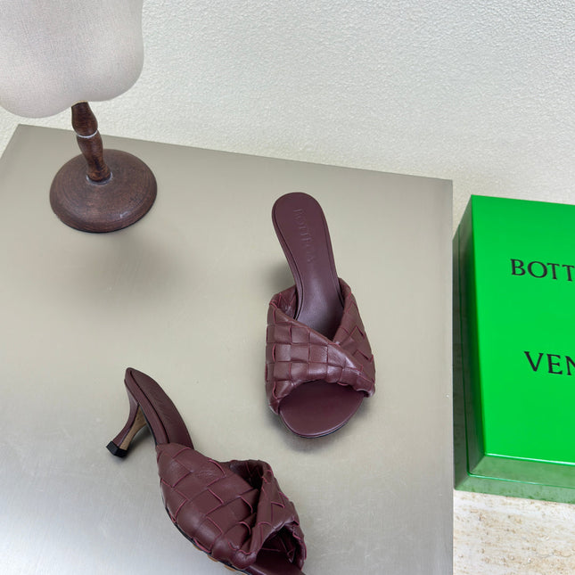 BLINK HIGH 5 CM MULE IN MAHOGANY RED INTRECCIATO LEATHER