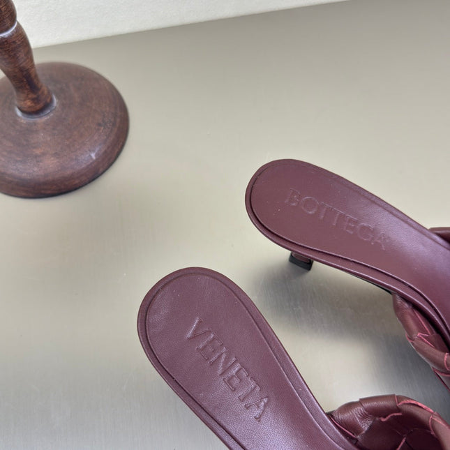 BLINK HIGH 5 CM MULE IN MAHOGANY RED INTRECCIATO LEATHER