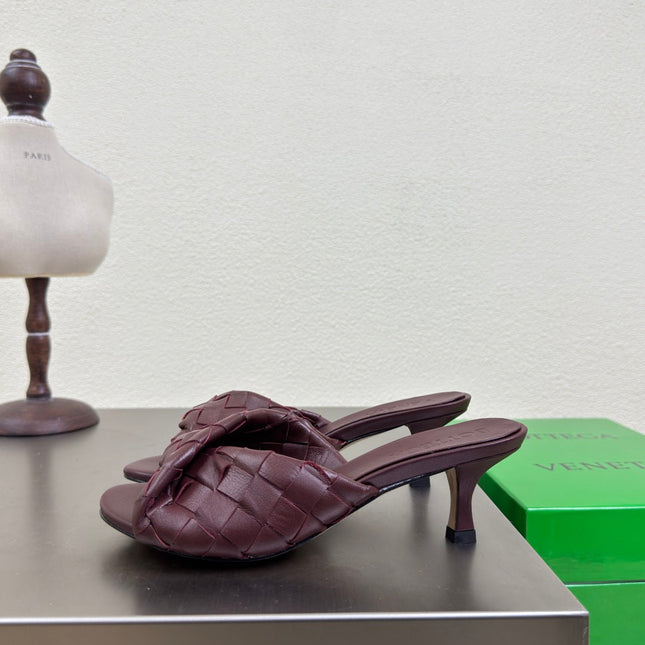 BLINK HIGH 5 CM MULE IN MAHOGANY RED INTRECCIATO LEATHER