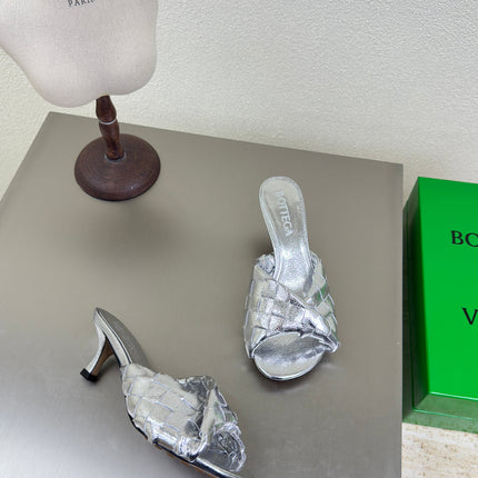 BLINK HIGH 5 CM MULE IN SILVER INTRECCIATO LEATHER