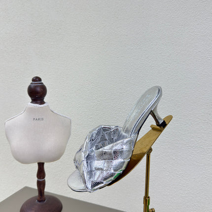 BLINK HIGH 5 CM MULE IN SILVER INTRECCIATO LEATHER