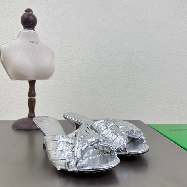 BLINK HIGH 5 CM MULE IN SILVER INTRECCIATO LEATHER