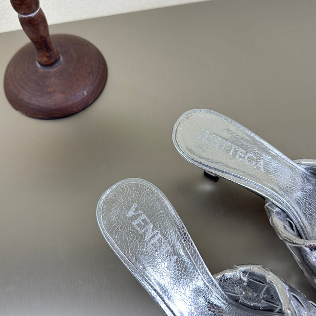 BLINK HIGH 5 CM MULE IN SILVER INTRECCIATO LEATHER