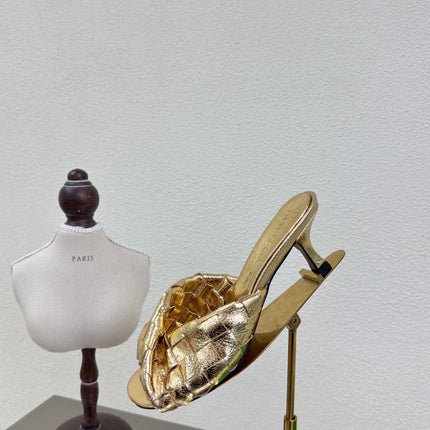 BLINK HIGH 5 CM MULE IN GOLD INTRECCIATO LEATHER