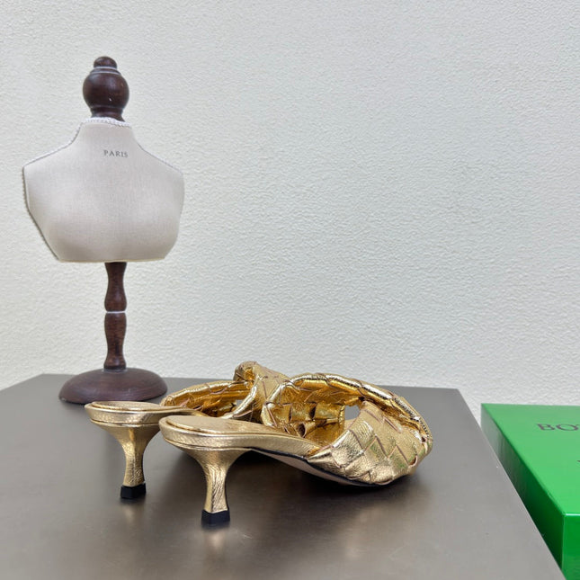 BLINK HIGH 5 CM MULE IN GOLD INTRECCIATO LEATHER