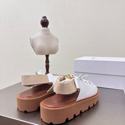 CELINE 25S BILLIE CHUNKY SANDAL IN WHITE CALFSKIN AND TEXTILE