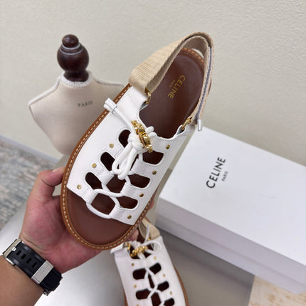 CELINE 25S BILLIE CHUNKY SANDAL IN WHITE CALFSKIN AND TEXTILE