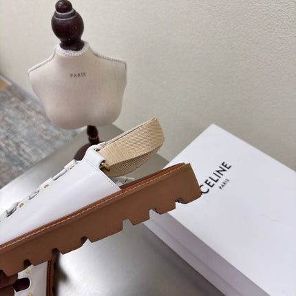 CELINE 25S BILLIE CHUNKY SANDAL IN WHITE CALFSKIN AND TEXTILE
