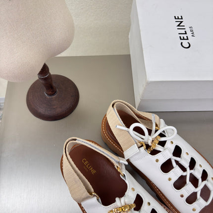 CELINE 25S BILLIE CHUNKY SANDAL IN WHITE CALFSKIN AND TEXTILE