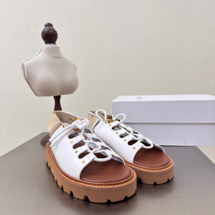 CELINE 25S BILLIE CHUNKY SANDAL IN WHITE CALFSKIN AND TEXTILE