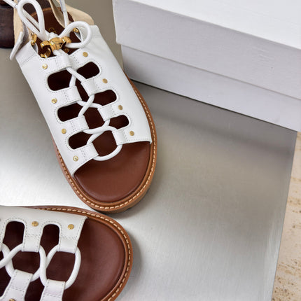 CELINE 25S BILLIE CHUNKY SANDAL IN WHITE CALFSKIN AND TEXTILE