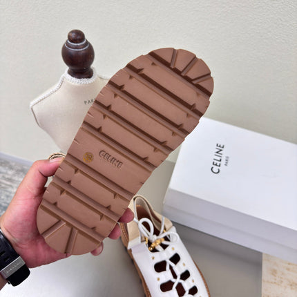 CELINE 25S BILLIE CHUNKY SANDAL IN WHITE CALFSKIN AND TEXTILE