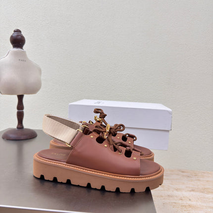 CELINE 25S BILLIE CHUNKY SANDAL IN BROWN CALFSKIN AND TEXTILE