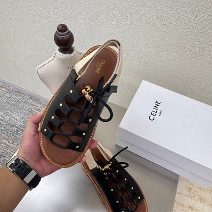 CELINE 25S BILLIE CHUNKY SANDAL IN BLACK CALFSKIN AND TEXTILE