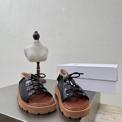 CELINE 25S BILLIE CHUNKY SANDAL IN BLACK CALFSKIN AND TEXTILE