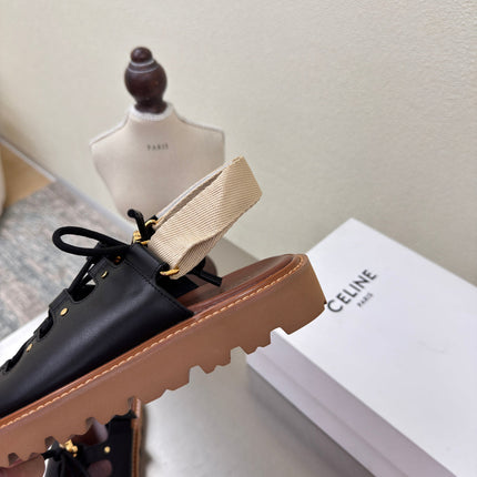 CELINE 25S BILLIE CHUNKY SANDAL IN BLACK CALFSKIN AND TEXTILE