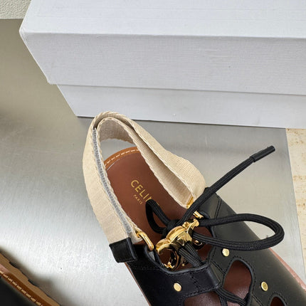 CELINE 25S BILLIE CHUNKY SANDAL IN BLACK CALFSKIN AND TEXTILE