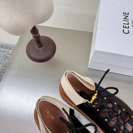 CELINE 25S BILLIE CHUNKY SANDAL IN BLACK CALFSKIN AND TEXTILE