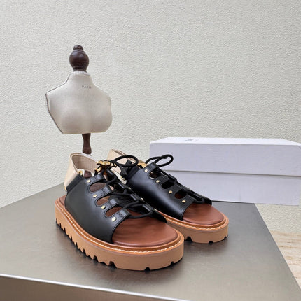 CELINE 25S BILLIE CHUNKY SANDAL IN BLACK CALFSKIN AND TEXTILE