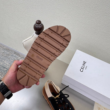 CELINE 25S BILLIE CHUNKY SANDAL IN BLACK CALFSKIN AND TEXTILE