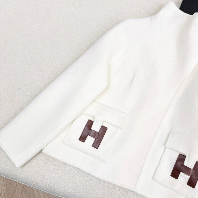 HERMES 25S DOUBLE-FACED WOOL STAND-COLLAR COAT 188