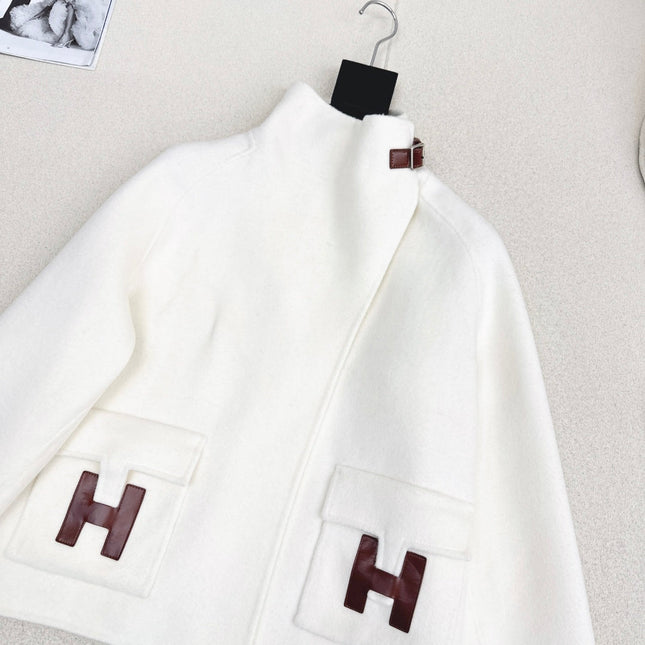 HERMES 25S DOUBLE-FACED WOOL STAND-COLLAR COAT 188