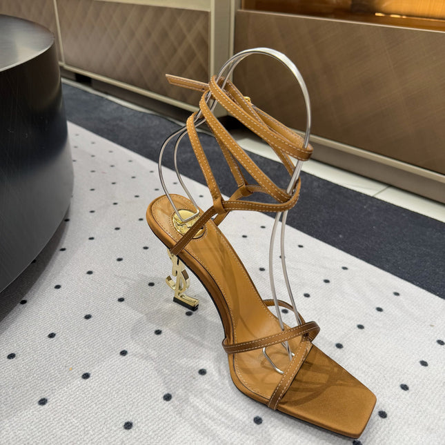 SATIN OPYUM HIGH SANDALS GOLDEN BROWN