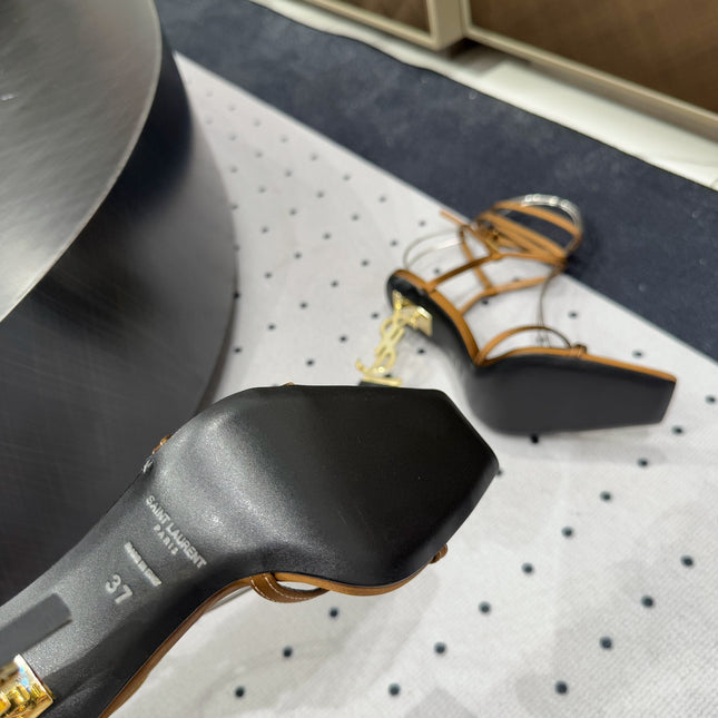 SATIN OPYUM HIGH SANDALS GOLDEN BROWN